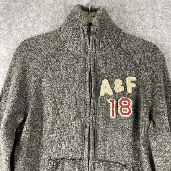 VTG Y2K Abercrombie Fitch Wool Cardigan Sweater Womens Medium Full Zip Varsity - Picture 2 of 13